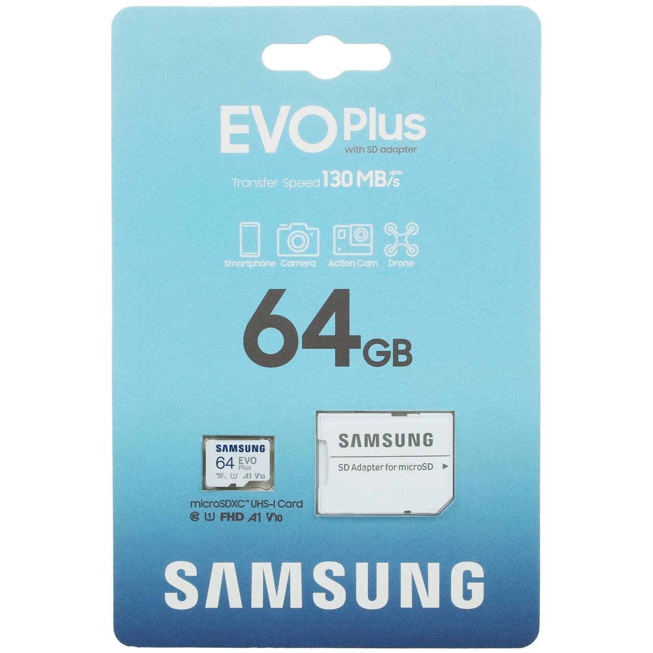 Карта памяти Samsung MicroSDXC EVO Plus 64Gb U3 + SD Adapter