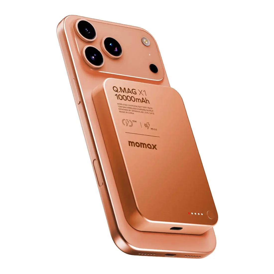 Внешний аккумулятор с беспроводной зарядкой Momax Q.Mag X1 10000 мАч, Orange